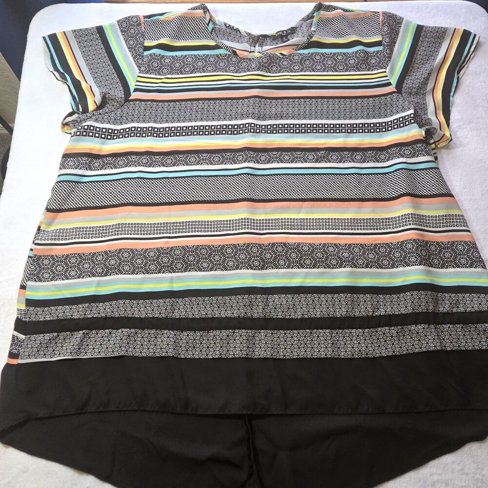 Sami & Jo Plus Tunic Top Womens 3X  High/Low Short Sleeve Bright Color Stripes